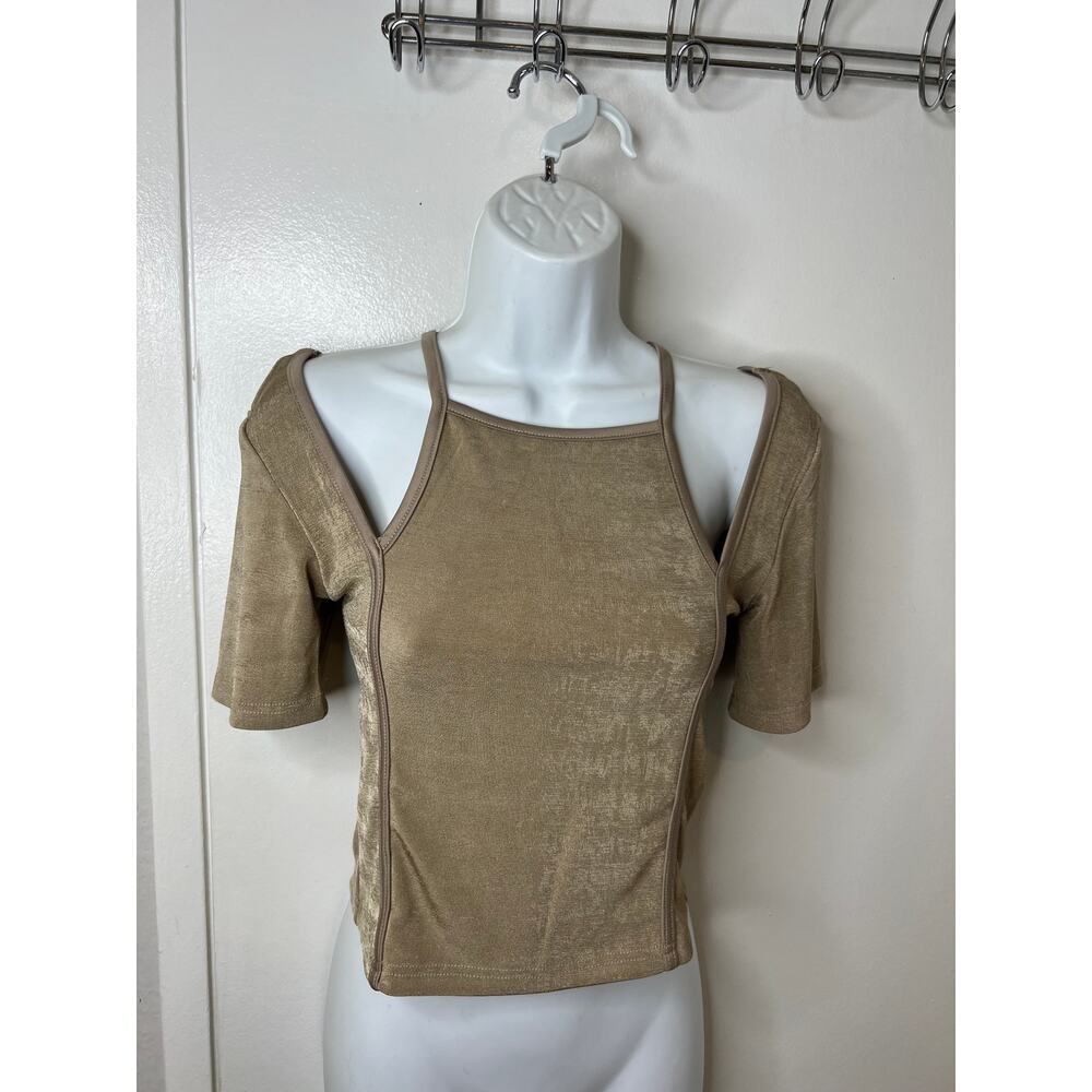 The Greii Los Angeles Women's Cold Shoulder Top Shimmery Taupe NEW ~ Size S